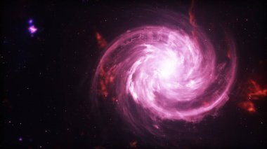 Parlak gökada. Siyah arka plan üzerinde yıldız soyut. Fantezi fraktal doku kırmızı, pembe ve hafif mor renklerde. Dijital sanat. 3D çizim