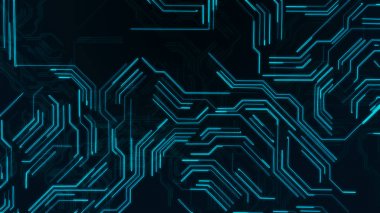 Soyut mavi parlak çizgiler microcircuit arka plan 3d çizim
