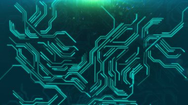 Soyut mavi parlak çizgiler microcircuit arka plan 3d çizim