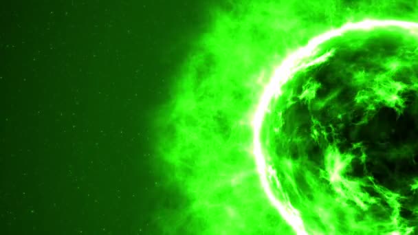 Futuristische abstrakte grüne Sonne im Weltraum mit Fackeln. — Stockvideo