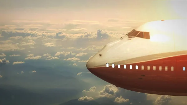 Günbatımı bir geniş gövdeli uçak kokpit içinde pencere eşiği ile ön bölümü. — Stok fotoğraf