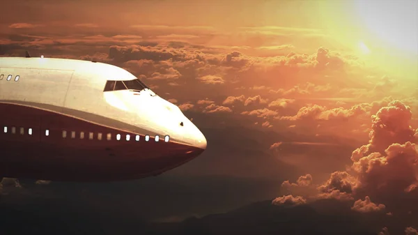 Günbatımı bir geniş gövdeli uçak kokpit içinde pencere eşiği ile ön bölümü. — Stok fotoğraf