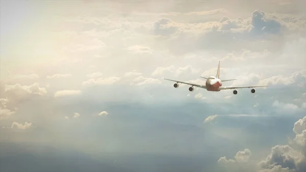 Bulutlu gökyüzünde uçak - Yolcu uçağı — Stok fotoğraf