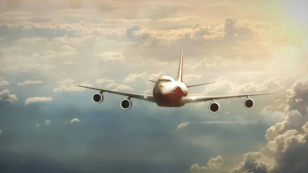 Bulutlu gökyüzünde uçak - Yolcu uçağı — Stok fotoğraf