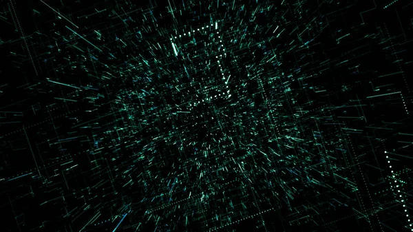A superfície da tecnologia com linhas de caos e grade é uma imagem computacional abstrata com aberrações cromáticas. Arte digital: um fundo técnico escuro, sci-fi ou sci-fi. ilustração 3d — Fotografia de Stock