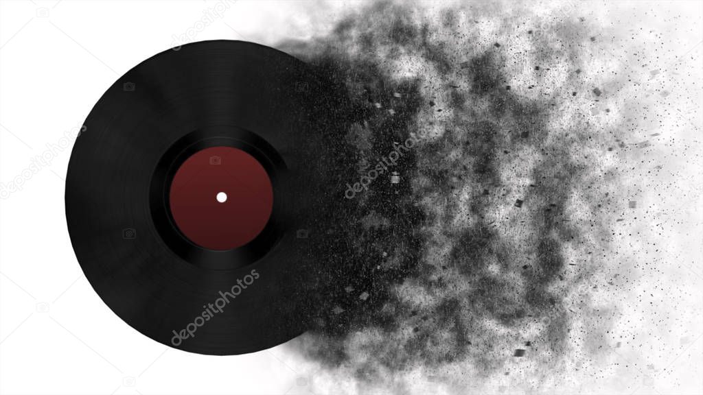 Burst music sign. Vinyl disk explosion, Hot music,  illustration