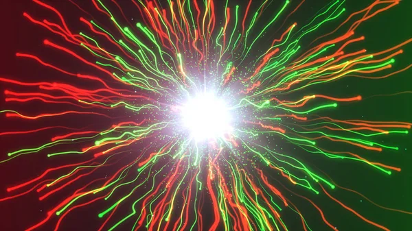Eine große Explosion mehrfarbiger Teilchen unter dem Mikroskop — Stockfoto