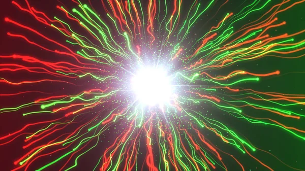 Mikroskop altında çok renkli parçacıkların büyük bir patlama — Stok fotoğraf