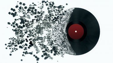 Müzik işareti patlama. Vinil disk patlama, sıcak müzik, illüstrasyon