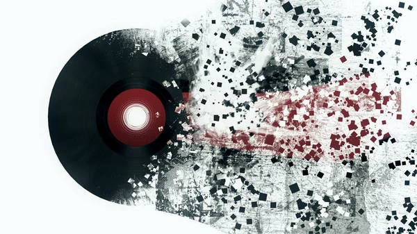 Burst music sign. Vinyl disk explosion, Hot music, illustration