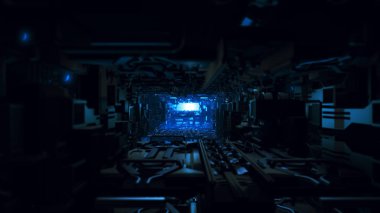 fütüristik tasarım uzay gemisi iç 3D çizimi