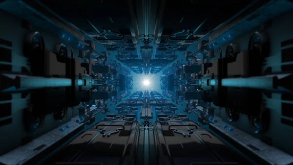 3 d イラスト未来的なデザインの宇宙船内部の無限回廊 — ストック写真