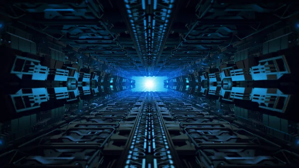 3D çizim fütüristik tasarım uzay gemisi iç sonsuz koridor