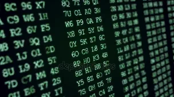 Hexadecimal abstrato código verde executando uma tela de computador . — Vídeo de Stock