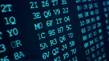 Onaltılı soyut yeşil kod çalıştıran bir bilgisayar ekranı.