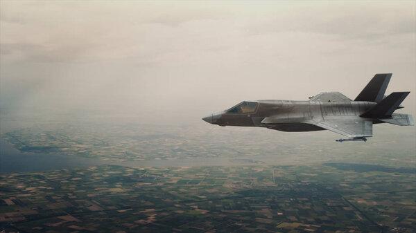 View of a fighter jet above the clouds