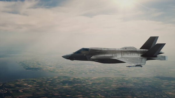 View of a fighter jet above the clouds