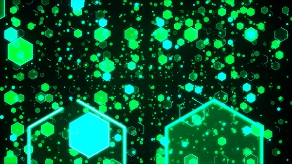Abstracte technologische achtergrond met groene lichtgevende zeshoeken. — Stockfoto