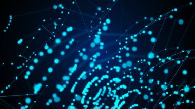 3D soyut Mesh ile mavi arka plan daire, çizgiler ve şekiller tasarım düzen iş illüstrasyon için