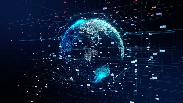 ayrıntılı sanal dünya 3D Illustration. Teknolojik dijital dünya