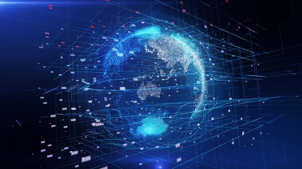 ayrıntılı sanal dünya 3D Illustration. Teknolojik dijital dünya