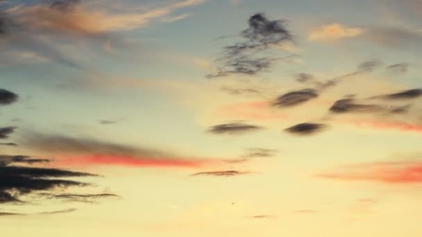 Dramatic sunset clouds after sunset with birds. Timelaps. — Stock Video