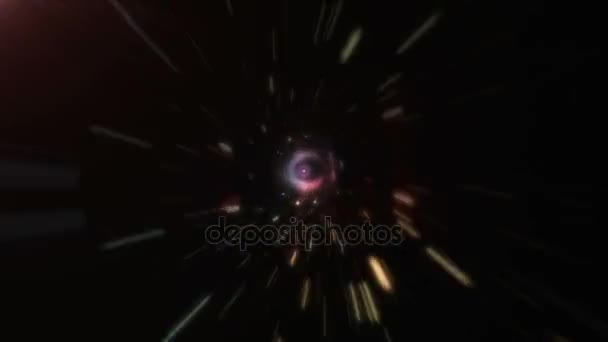 Colocado em um túnel espacial abstrato com um voo para o espaço — Vídeo de Stock