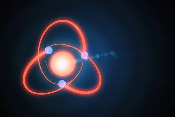 3D ábrán egy izzó Atom egy sötét háttér — Stock Fotó