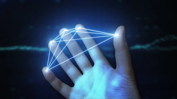Holograma abstracto de la conexión de los dedos de la mano. Concepto tecnológico —  Fotos de Stock