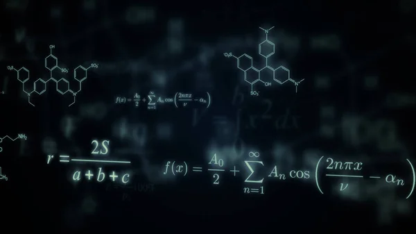 Glowing mathematical, physical and chemical formulas. Illustration — Stock Photo, Image