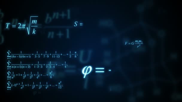 Анимация печатных формул химии в абстрактном цифровом пространстве . — стоковое видео