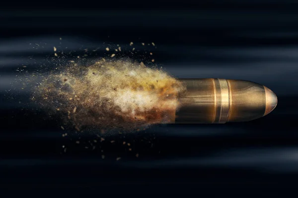 어두운 배경에 먼지 흔적이 있는 비행 총알 — 스톡 사진