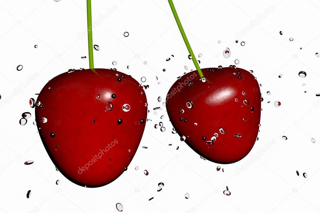 closeup fresh cherry isolated on white 3d illustration