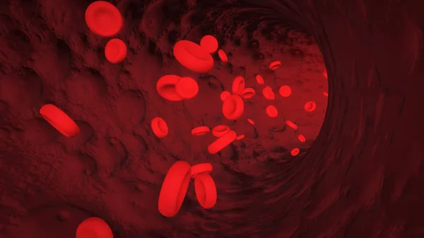 Glóbulos rojos en la vista macro del torrente sanguíneo. Medicina y biología investigación científica 3d ilustración . —  Fotos de Stock