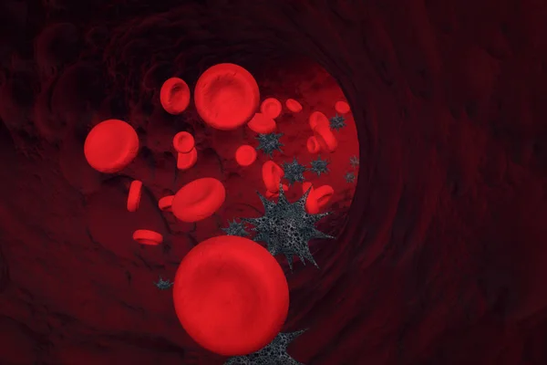 3D render illustratie van menselijke bloedcellen en griepvirus. — Stockfoto