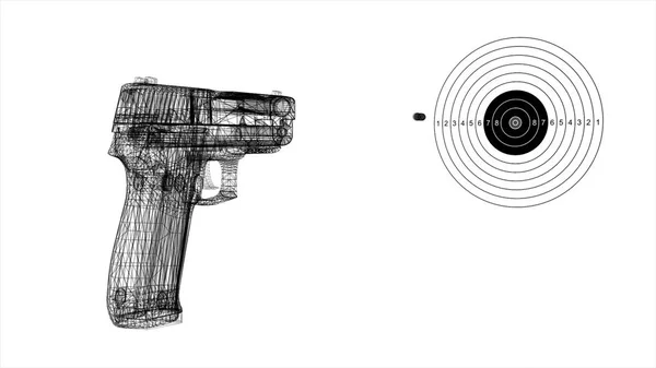 Tiro de uma arma em um alvo em um fundo branco ilustração 3d — Fotografia de Stock