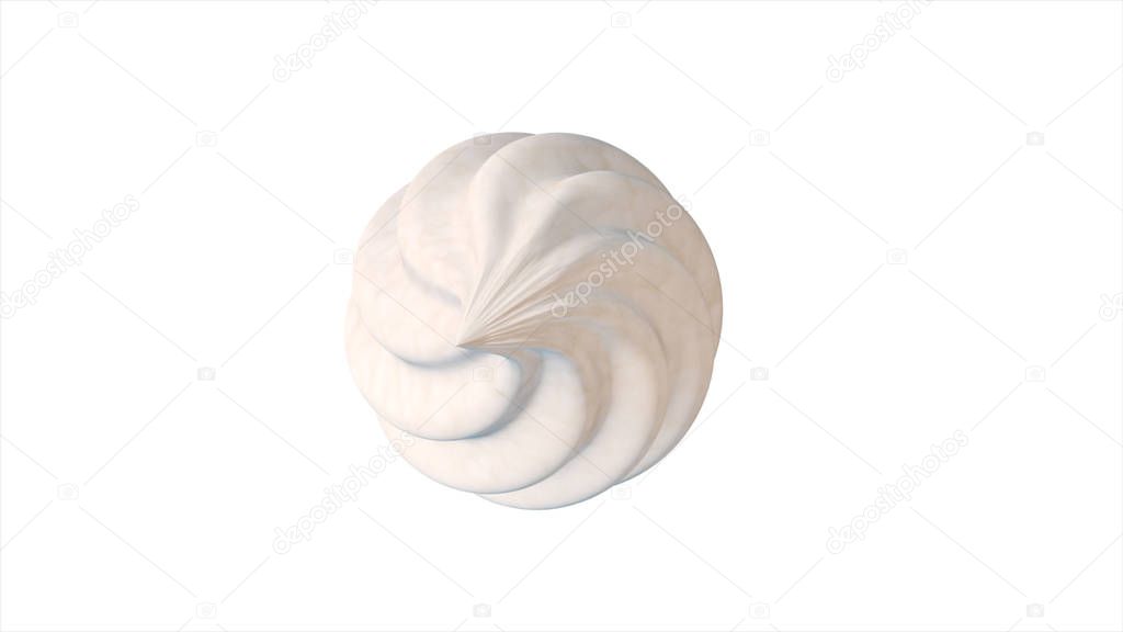Bowl of whipped cream isolated on white background from top view