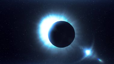 Blue futuristic solar eclipse in space clipart