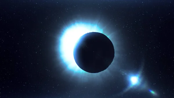 Eclipse solar futurista azul no espaço — Fotografia de Stock