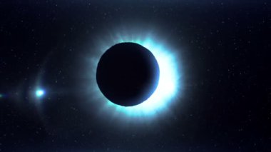 Uzayda mavi fütüristik güneş tutulması