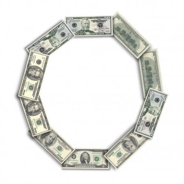 Circle lined with different dollar bills illustration clipart