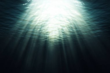Fraktal dalgalar ve ışık ışınları ile animasyonlu bir sualtı sahne