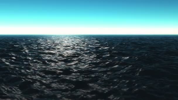 Ο υπολογιστής που δημιουργείται όμορφη ωκεάνια σκηνή με λαμπερό ήλιο — Αρχείο Βίντεο