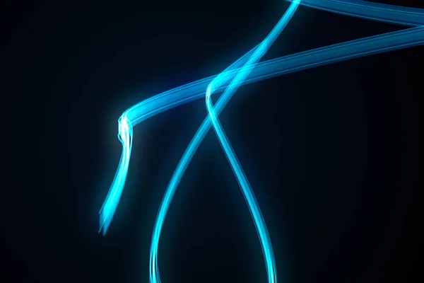 Blauwe abstracte achtergrond met wazig magisch neon licht gebogen lijnen 3d illustratie — Stockfoto