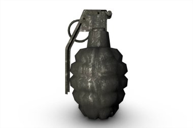 Beyaz arka plan 3d çizim üzerinde eski el bombası