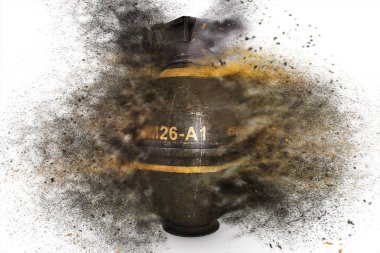 Grenade at the time of explosion on a white isolated background 3d illustration clipart