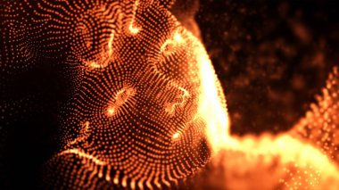 Turuncu bilgisayar kız yüz 3d illüstrasyon soyut