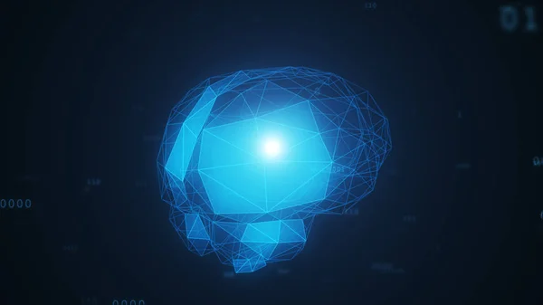Digitální umělá inteligence mozku od mnohoúhelníky v oblaku binární data 3d ilustrace — Stock fotografie