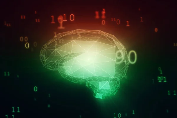 Digitální umělá inteligence mozek v oblaku binární data 3d ilustrace — Stock fotografie