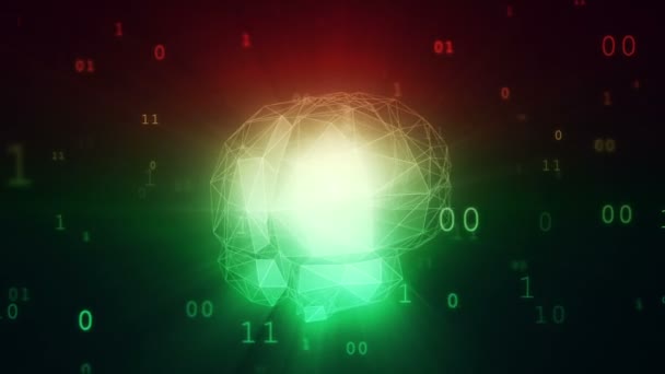 Intelligenza artificiale digitale cervello in nube di dati binari — Video Stock